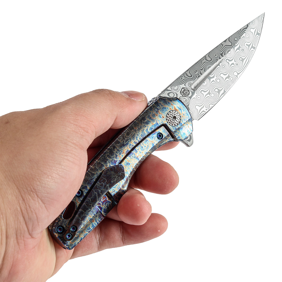 KANSEPT Cassowary Flipper Knife Titanium with Lightning Strike