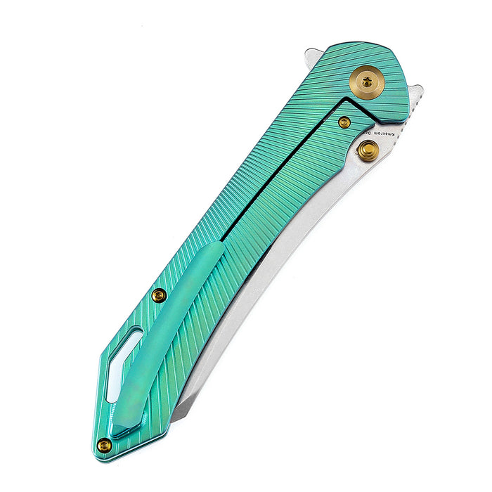 KANSEPT Colibri Tech Flipper/Thumb Hole Knife Green Anodized Titanium Handle (4.34'' CPM-S35VN Blade) Kmaxrom Design -K1060A3