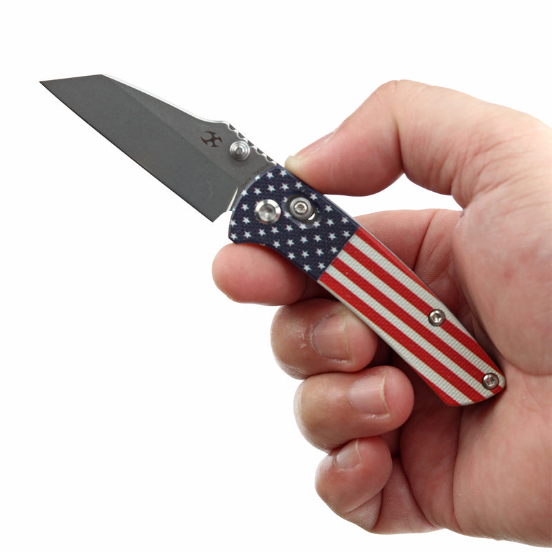 KANSEPT Little Main Street Cross Bar Lock Jade G10 with American Flag Handle (2.26'' Stonewashed 154CM Blade) Dirk Pinkerton Design T2015V6