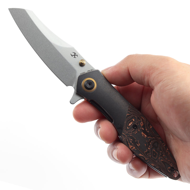 KANSEPT Thumb Stub Mistaken Blackwash Titanium and Copper Carbon Fiber (3.15" CPM 20CV) Jonathan Styles Design- K1053A1