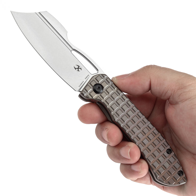 KANSEPT Cybin Thumb Hole Bronzed Anodized Titanium with Frag Pattern Handle (3.29''CPM S35VN Blade ) Edgy Bladeworks Design -K1080A1