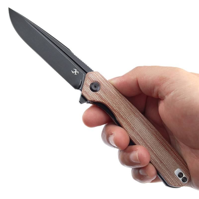 KANSEPT Qilin FlipperBrown Micarta Handle (3.43''Blackwash 154CM Blade) Ostap Hel Design -T1047A3
