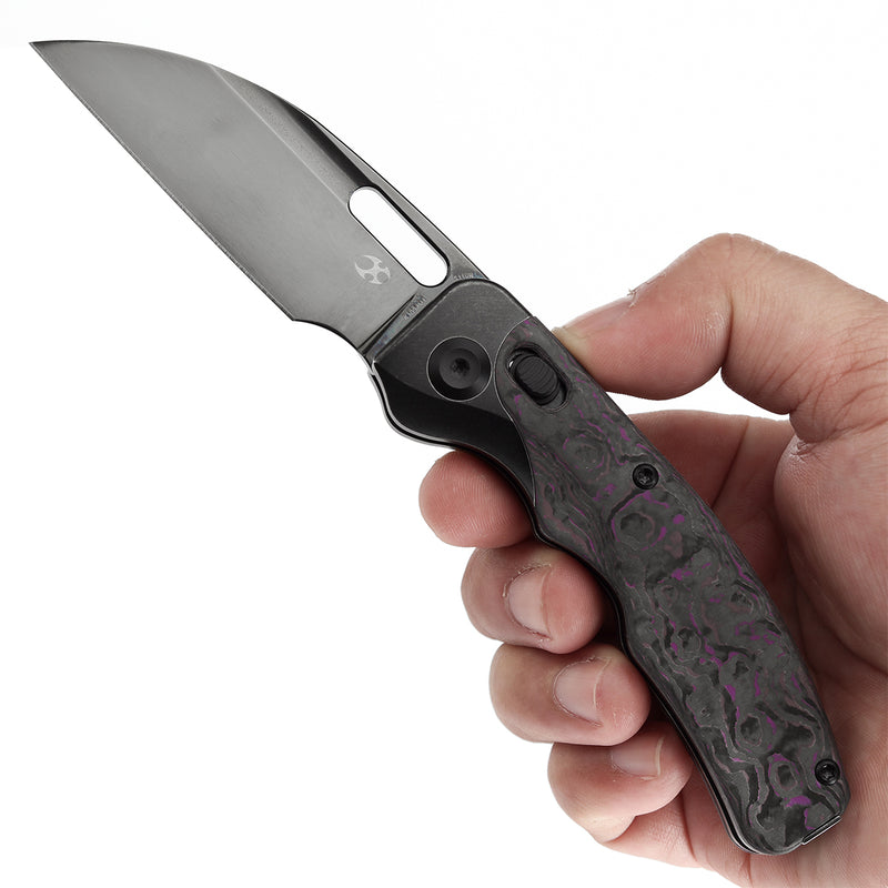 KANSEPT Vivid Cross Bar Lock Blackwashed Titanium with Purple Haze Fatcarbon Handle (3.04'' Mirror DLC CPM S35VN Blade) Jacob Lundquist Designed-K1094V4