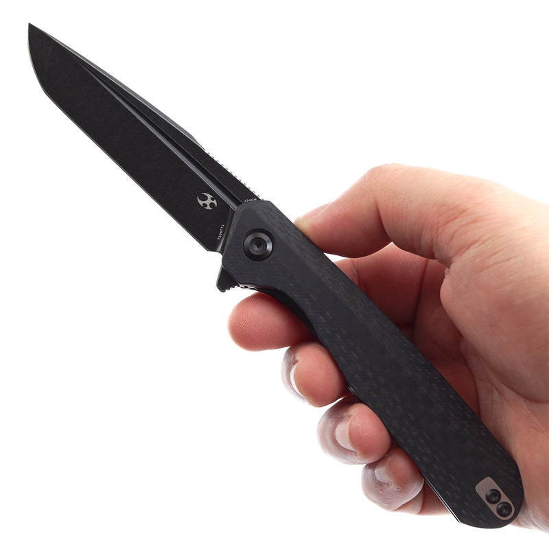 KANSEPT Qilin Flipper Black Carbon Fiber & G10 Handle (3.43''Blackwash 154CM Blade) Ostap Hel Design -T1047T1