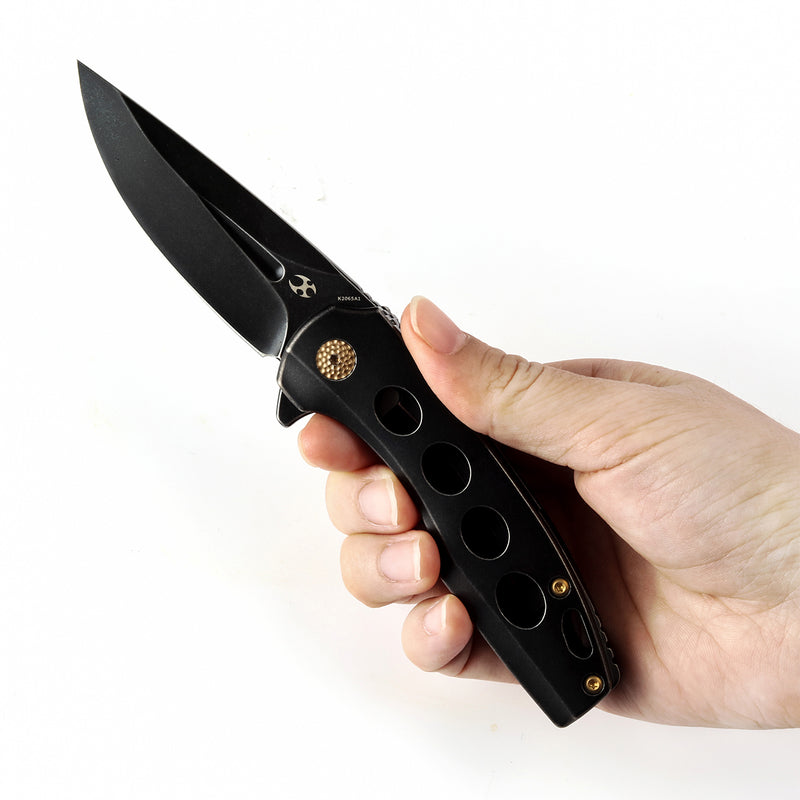 KANSEPT Cassowary Flipper Knife Blackwash Titanium Handle (2.9'' CPM-S35VN Blade) Koch Tools -K2065A1