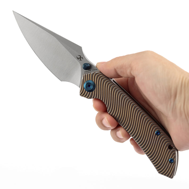 【Preorder】Ship by Dec.20th-KANSEPT Fenrir Frame Lock Bronze Anodized Titanium with Micro Milled Water Ripple Texture Handle (3.48'' CPM S35VN Blade) Sparrow Knife Designed- K1034C2