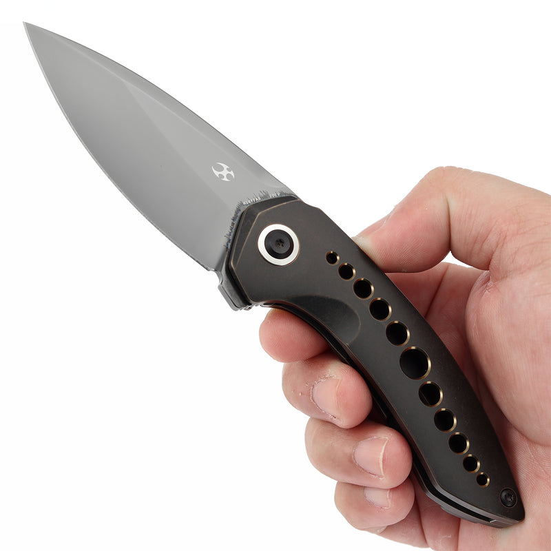 ODD 21 Frame Lock Blackwash Titanium with Bronze Anodized Holes Handale (3.08'' Mirror DLC CPM20CV Blade with Tuff Knives Design K1077A6