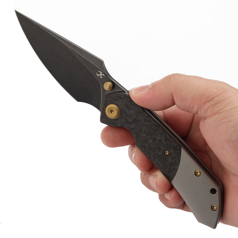 KANSEPT Fenrir Front Flipper/Thumb Stud Knife Shred Carbon Fiber +Titanium Handle (3.48'' CPM-S35VN Blade) Greg Schob Design-K1034A1
