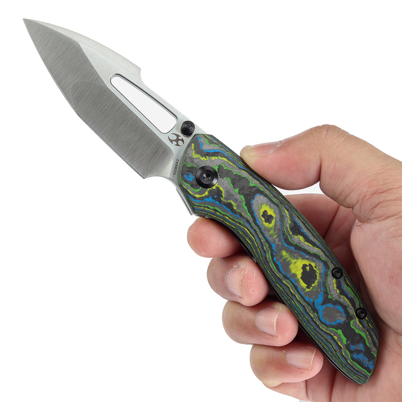 KANSEPT Link Thumb Studs Gecko Camo Carbon and Titanium Handle (3.0''CPM 20CV Blade ) Johnathan Shaw Design-K1068A2
