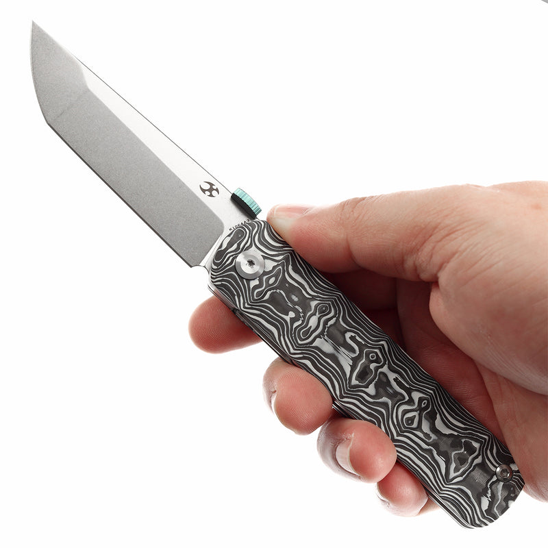 KANSEPT BTF Thumb Disc Knife Black White Nebula Carbon Fiber Handle (3.24'' CPM-S35VN Blade)Rolf  Helbig-K1064A3