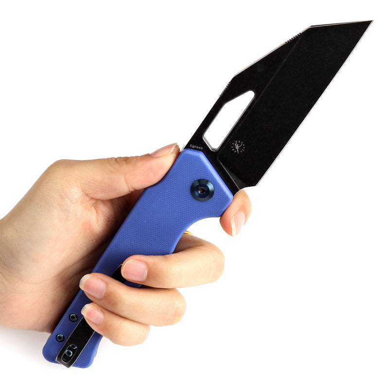 KANSEPT Egress T1033A2 Black Stonewashed 14C28N Blue G10 Handle with Nitch Designs Design