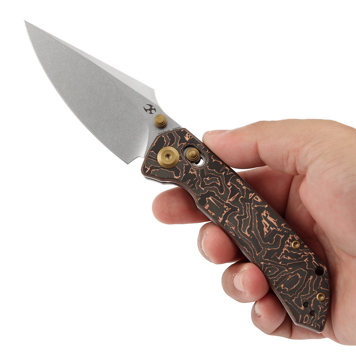 KANSEPT Fenrir Crossbar Lock Knife Copper Carbon Fiber Handle
