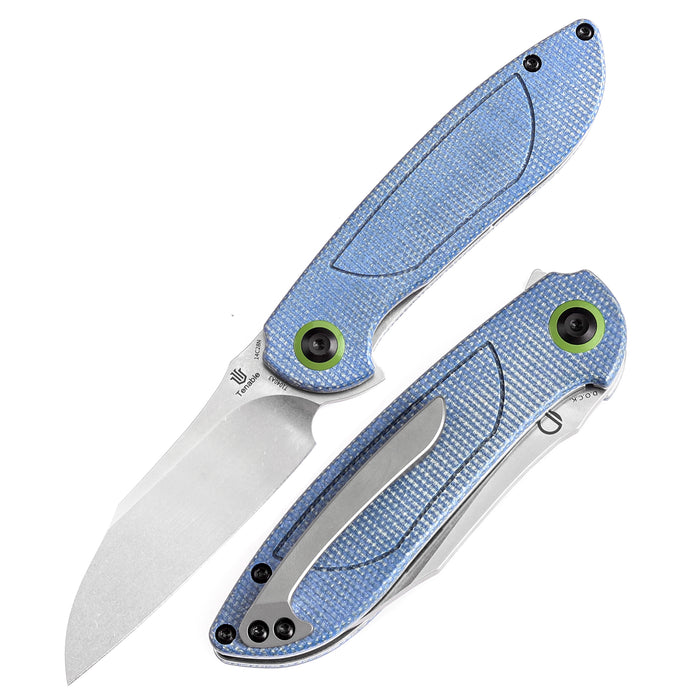 Tenable Prometheus Folding Knife Blue Micarta Handle(3.29'' Stonewashed  14C28N Blade)D.O.C.K. Design-T1040A3