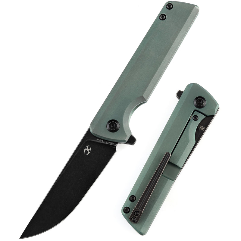 KANSEPT Anomaly Flipper Knife Green Orange Peel Finish Titanium Handle (3.14''CPM-S35VN Blade) Dirk Pinkerton-K2038A4