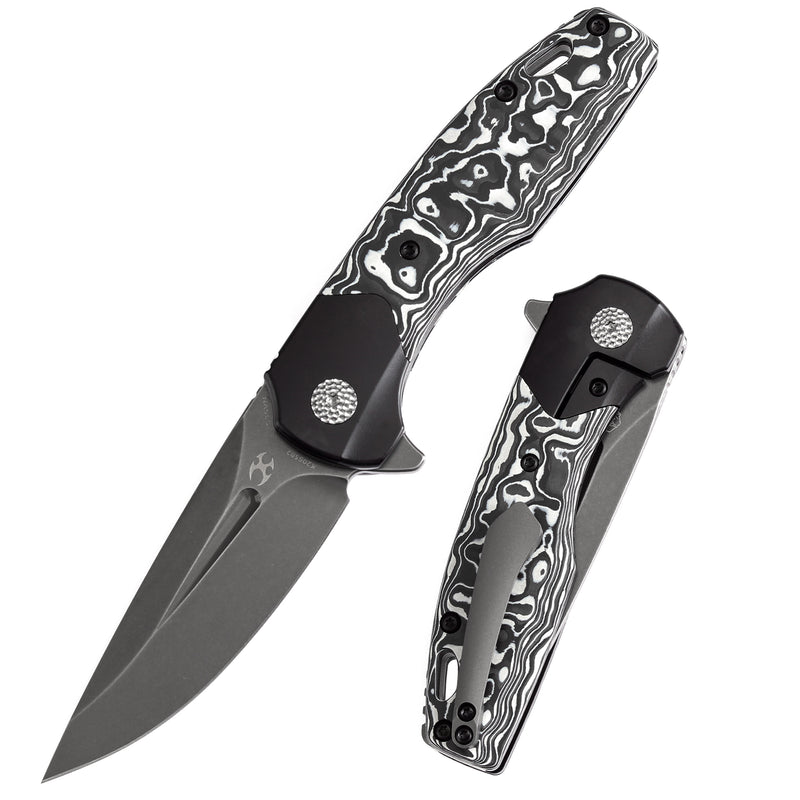 KANSEPT Cassowary Flipper Black Anodized Titanium and Black White Nebula Carbon Fiber Handle (2.9''CPM S35VN Blade ) Koch Tools Design -K2065B2