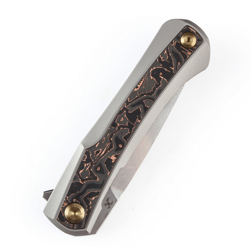 KANSEPT Kratos Flipper Knife Titanium + Copper Carbon Fiber Inlay Handle (3.79"CPM-S35VN Blade)Ostap Hel Design-K1024A7