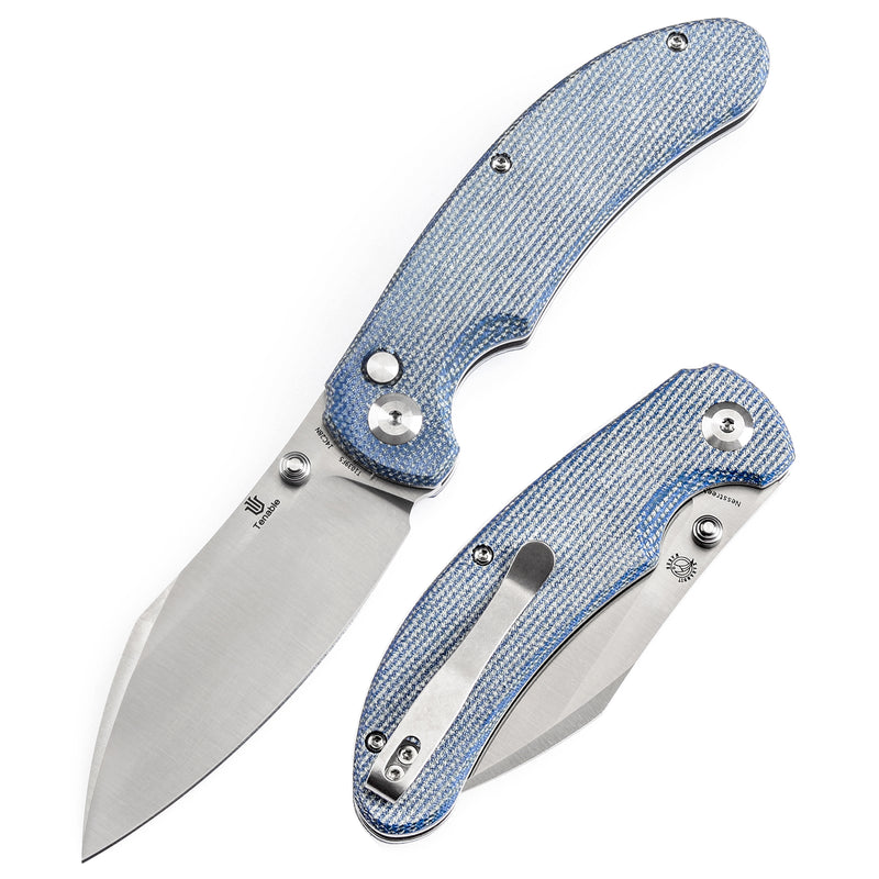 Tenable Nesstreet Folding Knife Blue Micarta Handle(3.58'' Satin 14C28N Blade)Karambit Maker Design-T1039F5