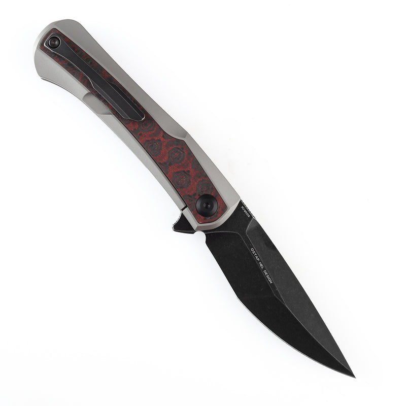 KANSEPT Kratos Flipper Knife Titanium +  Black Carbon Fiber Inlay Handle (3.79‘'CPM-S35VN Blade)Ostap Hel Design-K1024A9