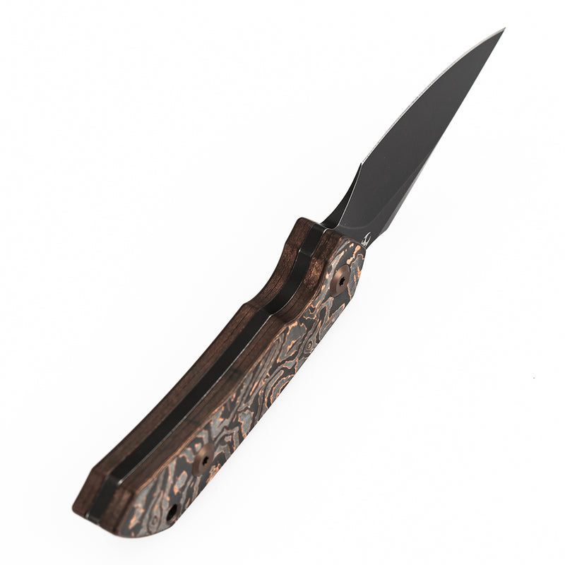 Kansept Fenrir | Fixed Blade | Copper Carbon Fiber |2.87" D2 Blade | Sparrow Knife Design | G3034A2