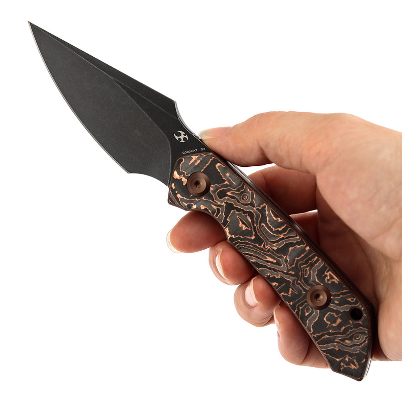 Kansept Fenrir | Fixed Blade | Copper Carbon Fiber |2.87" D2 Blade | Sparrow Knife Design | G3034A2