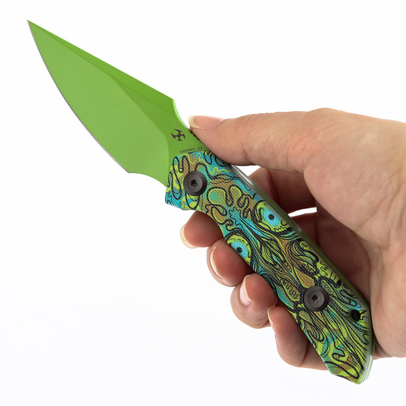 Kansept Fenrir  | Fixed Blade | Jade G10 with Green Undead Print |2.87" D2 Blade | Sparrow Knife Design | G3034A3