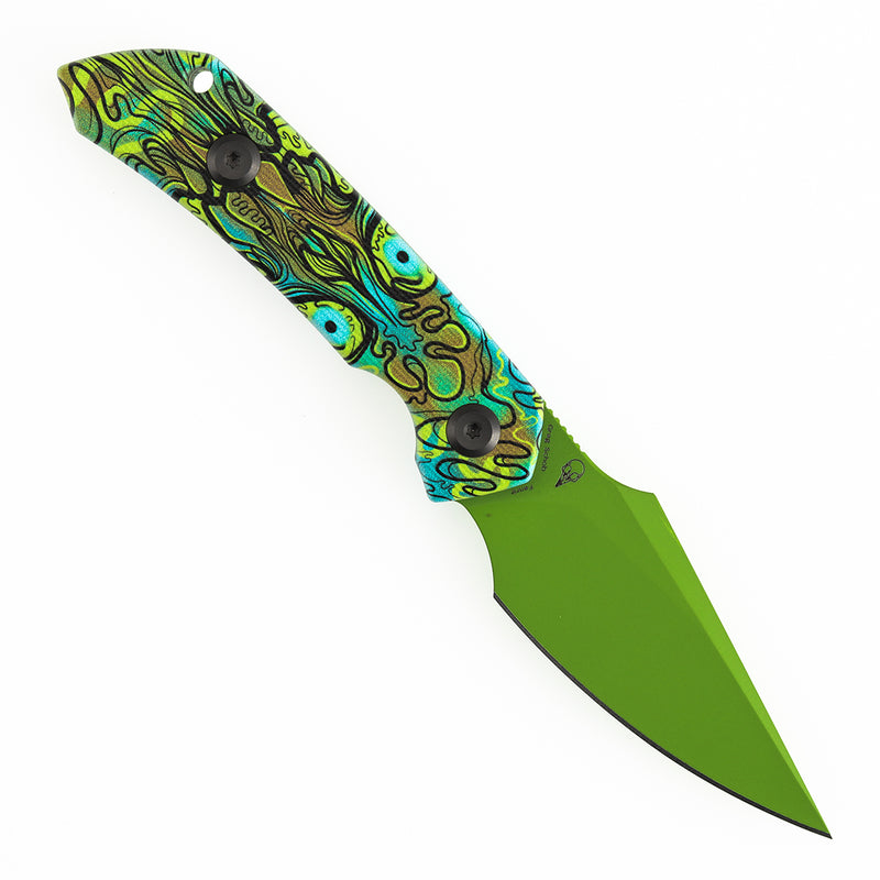 Kansept Fenrir  | Fixed Blade | Jade G10 with Green Undead Print |2.87" D2 Blade | Sparrow Knife Design | G3034A3