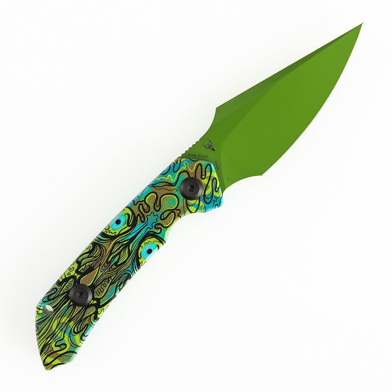 Kansept Fenrir  | Fixed Blade | Jade G10 with Green Undead Print |2.87" D2 Blade | Sparrow Knife Design | G3034A3
