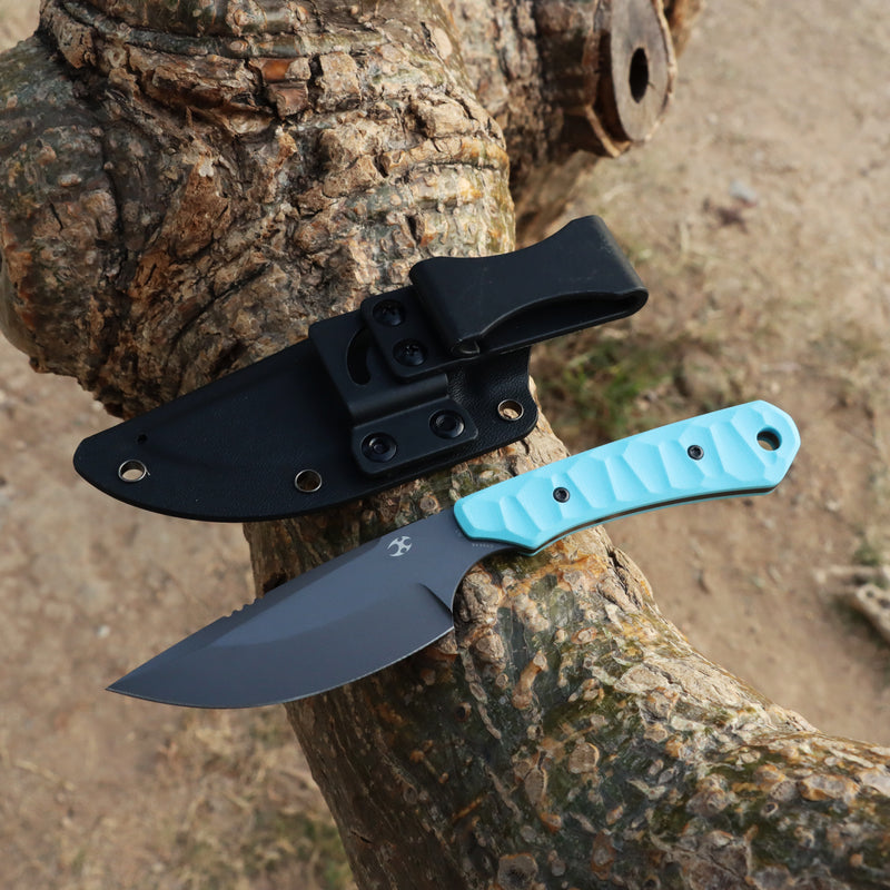 KANSEPT Flank Fixed Blade Sky Blue G10 Handle (3.69'' Grey Coated D2 Blade) TuffKnives Designed- G006A6