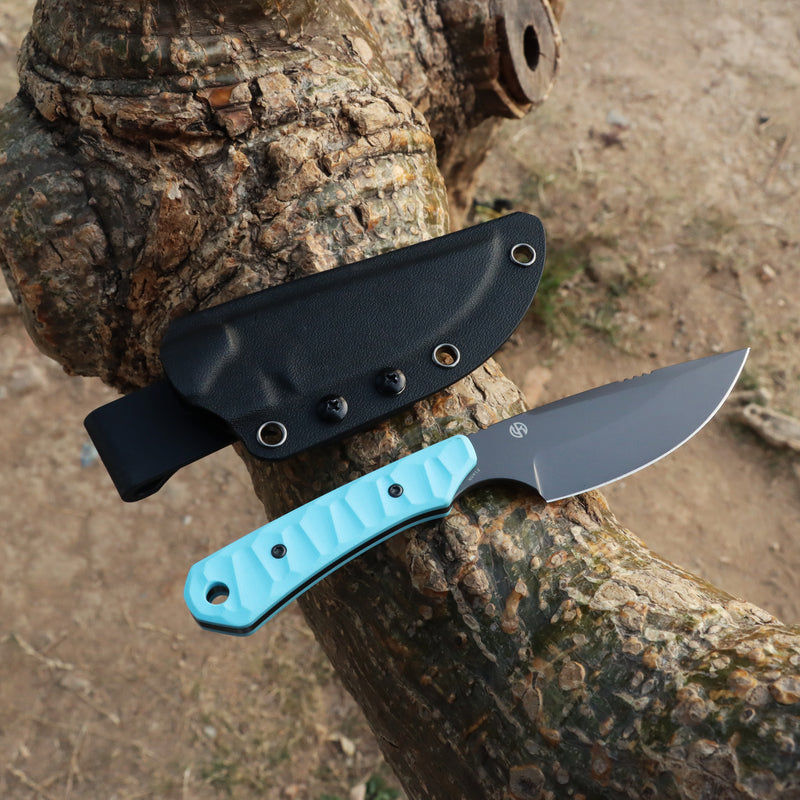 KANSEPT Flank Fixed Blade Sky Blue G10 Handle (3.69'' Grey Coated D2 Blade) TuffKnives Designed- G006A6