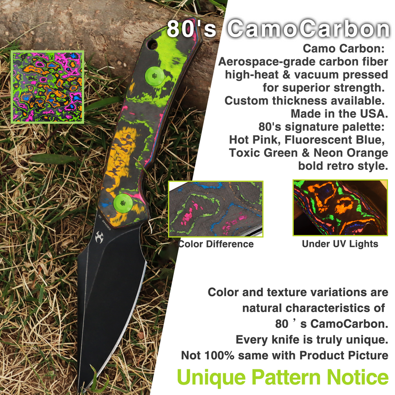 Kansept Fenrir | Fixed Blade | 80S Camo Carbon Fiber |2.87" D2 Blade | Sparrow Knife Design | G3034A6