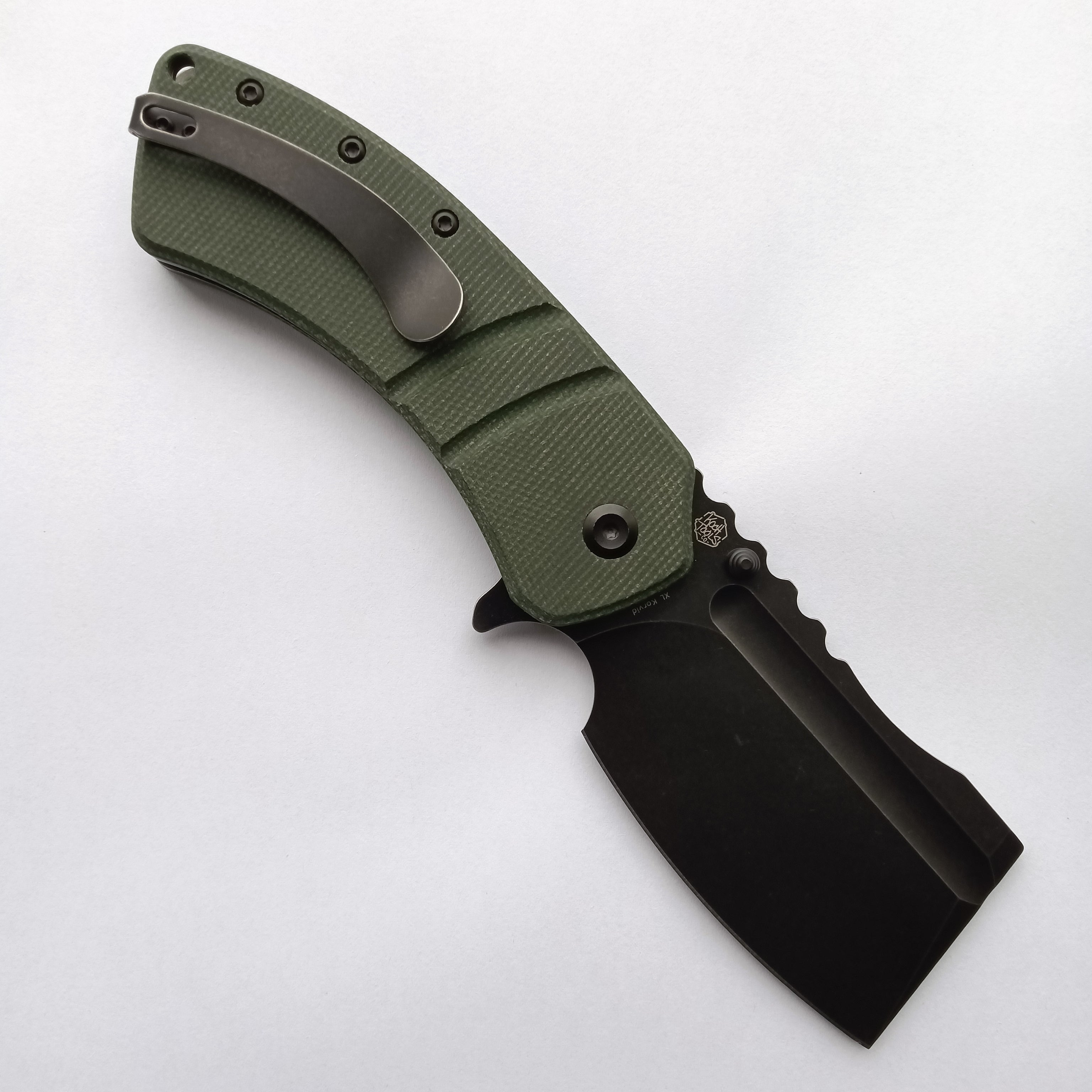 KANSEPT XL Korvid Black Stonewashed 154CM Blade Green Micarta