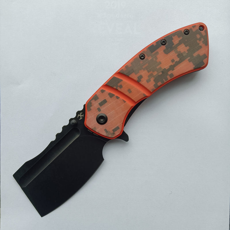 XL Korvid T1030B3 Black Stonewashed 154CM Blade Orange and Camouflage G10 Handle Designed by Koch Tools