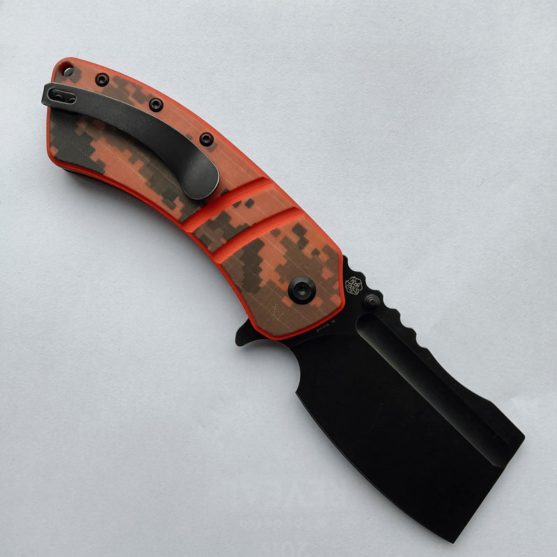 XL Korvid T1030B3 Black Stonewashed 154CM Blade Orange and Camouflage G10 Handle Designed by Koch Tools