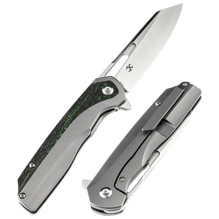 KANSEPT Shard --Left Handed Thumb Hole Knife Titanium + Jungle Wear Fat Carbon Handle (3.5'' CPM-S35VN Blade)Kim Ning Design -K1006L6