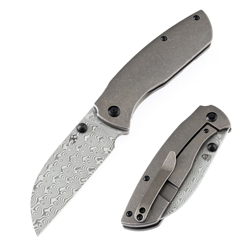 KANSEPT Convict K1023B4 Damascus Blade Bronze Anodized Titanium  Handle with Sheepdog Knives Design