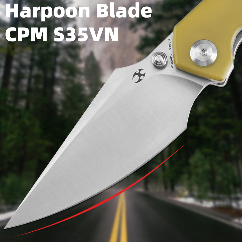 KANSEPT Fenrir Front Flipper/Thumb Stud Knife Plain Titanium + Amber PEI/Ultem Handle (3.48''CPM S35VN Blade) Greg Schob Design -K1034P1