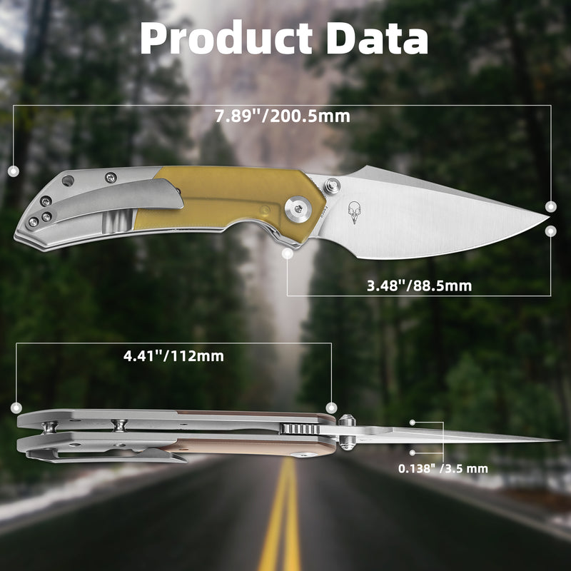 KANSEPT Fenrir Front Flipper/Thumb Stud Knife Plain Titanium + Amber PEI/Ultem Handle (3.48''CPM S35VN Blade) Greg Schob Design -K1034P1