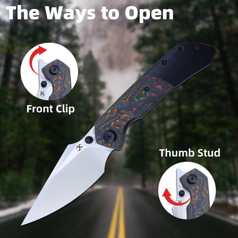 KANSEPT Fenrir Front Flipper/Thumb Stud Knife Blackwash Titanium and 80S Carbon Fiber Handle (3.48''CPM-S35VN Blade) Greg Schob Design -K1034S1