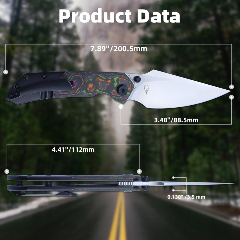 KANSEPT Fenrir Front Flipper/Thumb Stud Knife Blackwash Titanium and 80S Carbon Fiber Handle (3.48''CPM-S35VN Blade) Greg Schob Design -K1034S1