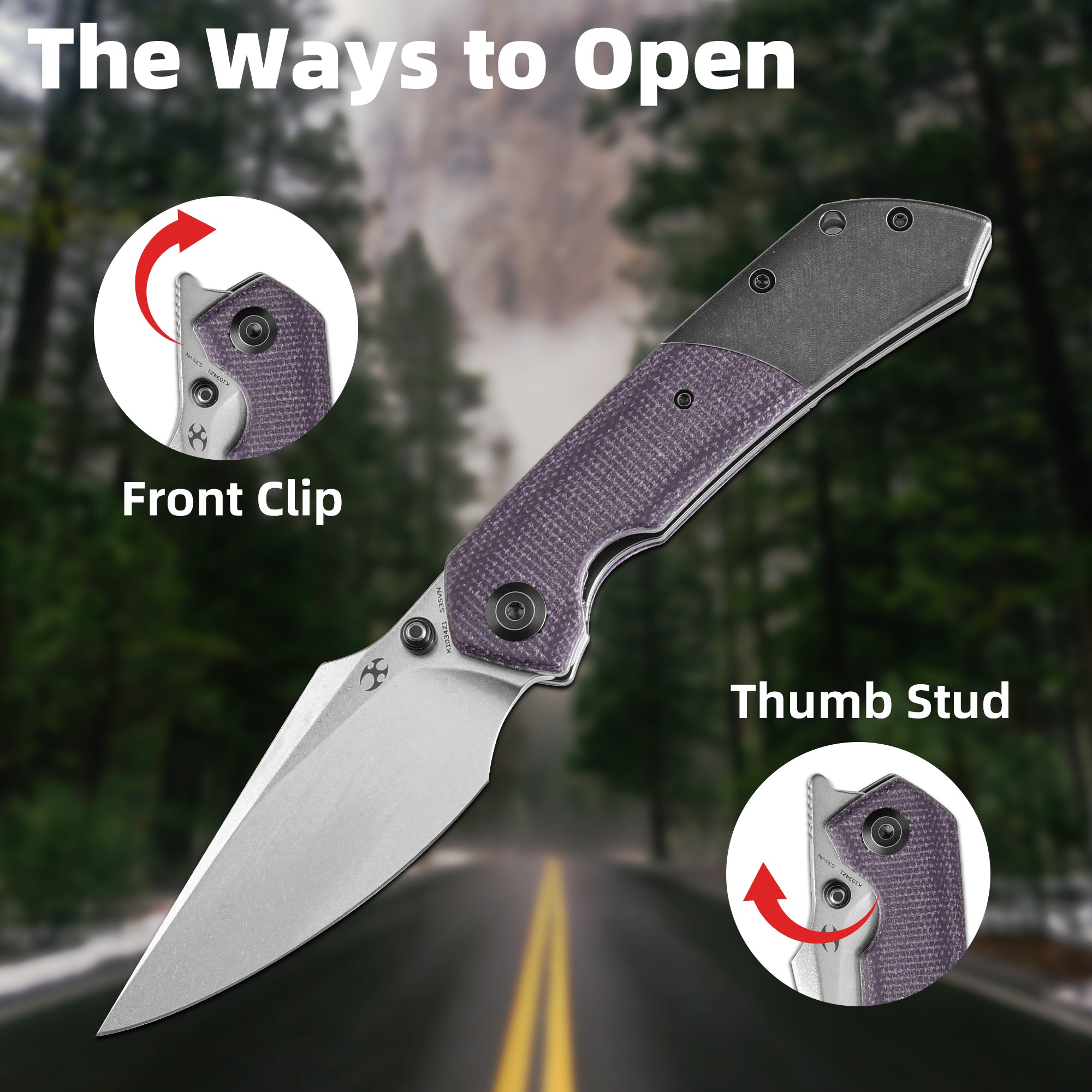 KANSEPT Fenrir Front Flipper/Thumb Stud Knife Blackwash Titanium