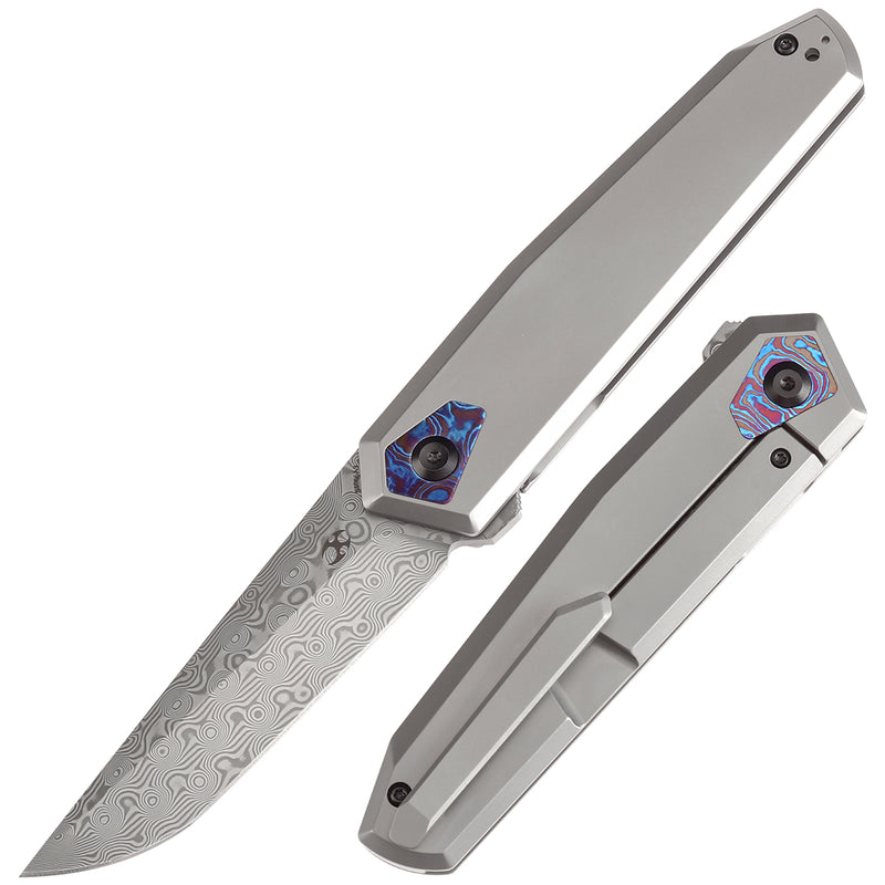 Estimated Released in October Storm Frame lock Knife Bead Blasted Titanium Handle (3.36'' Damascus Blade) JK Knives Design - K1066A2