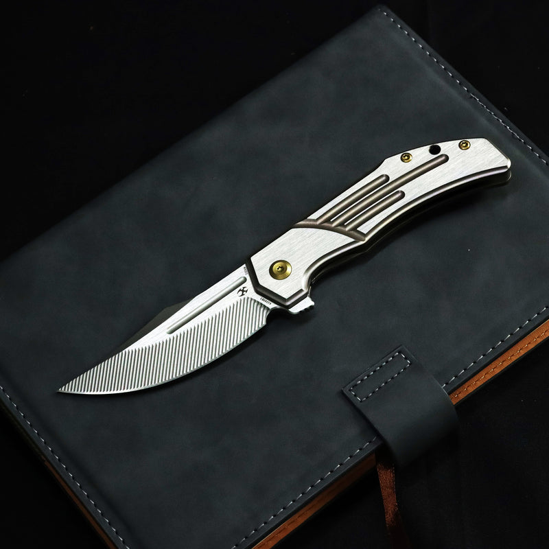 KANSEPT Orion Limited Version Flipper Bronze Anodized and Machine Satin Titanium Handle (3.07" Machine Satin CPM S35VN with CNC Milling Blade) JB Stout Design-K1089B3