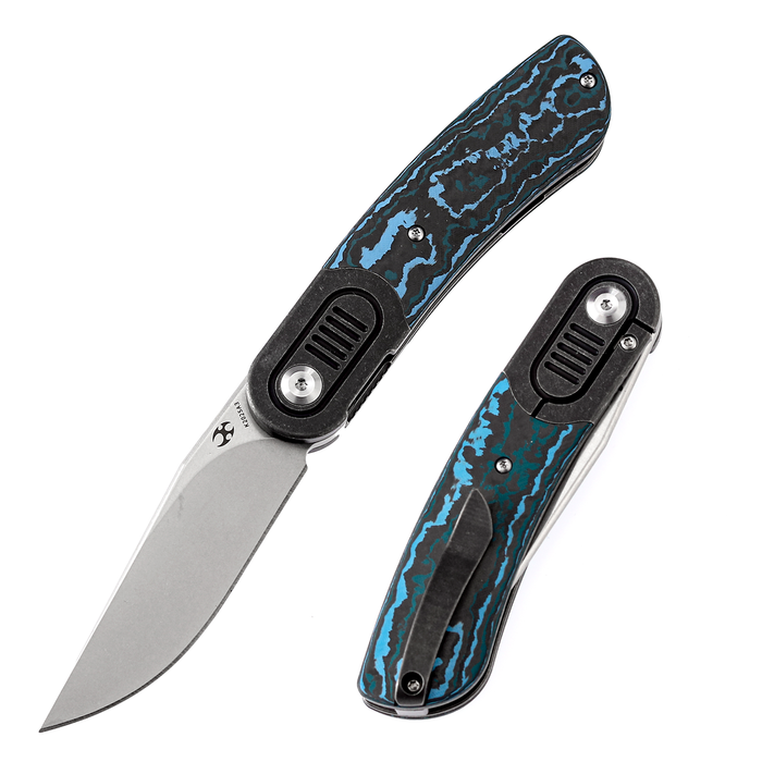 KANSEPT Reverie Front Flipper Knife Arctic Storm Carbon Fiber+ Titanium Bolster Handle (2.92'' CPM S35VN Blade)Justin Lundquist Design-K2025A3