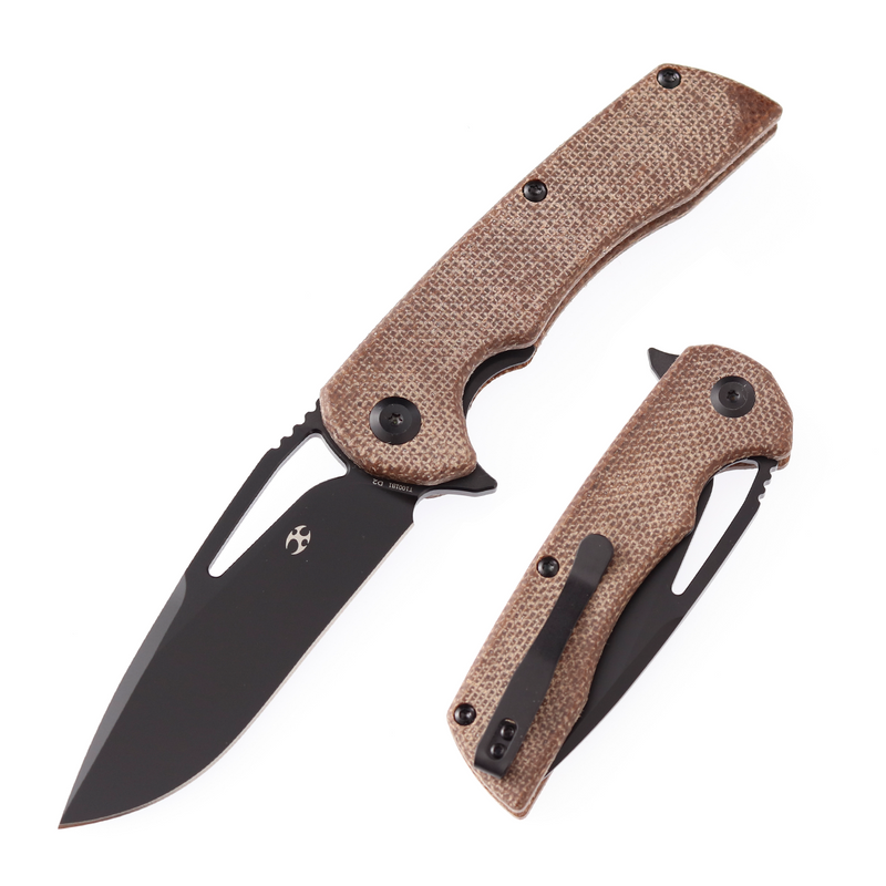 KASEPT Kryo Flipper Brown Micarta Handle(Black Coating D2 Blade )with Kim Ning Design-T1001B1