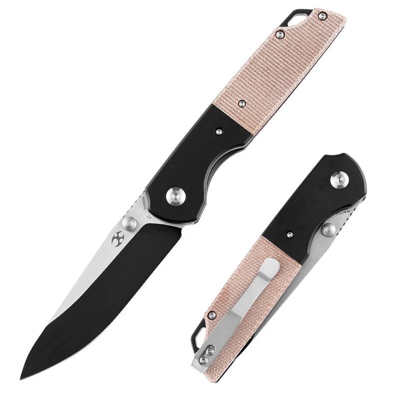 KANSEPT Warrior T1005S5 Black TiCn Coated and Stonewashed Drop Point D2 Blade Black Anodized Aluminum Bolster +Brown Micarta Handle with Kim Ning Design
