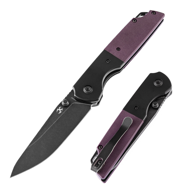 KANSEPT Warrior T1005S6 Black TiCn Coated and Stonewashed Drop Point D2 Blade Black Anodized Aluminum Bolster +Purple  G10 Handle with Kim Ning Design