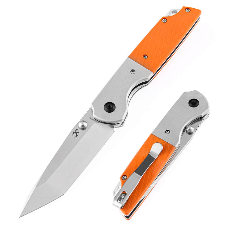KANSEPT Warrior T1005T3 Stonewashed Tanto D2 Blade Plian Aluminum + Orange G10 Handle with Kim Ning Design