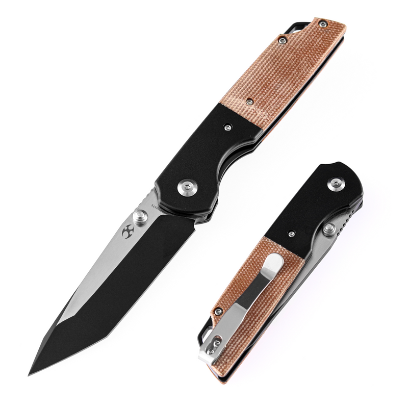 KANSEPT Warrior T1005T5 Black TiCn Coated Machine Rubbed Tanto D2 Blade Black Anodized Aluminum Bolster +Brown Micarta Handle with Kim Ning Design
