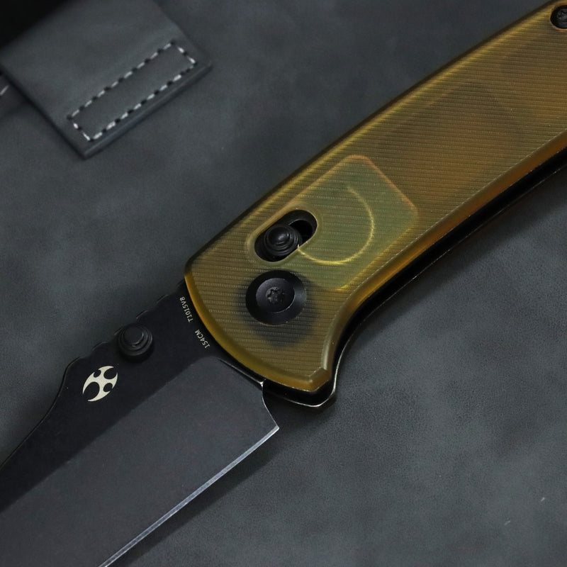 KANSEPT Main Street Thumb Studs/ Crossbar Lock Knife Light Brown Acrylic Handle (3.36'' 154CM Blade) Dirk Pinkerton Design-T1015V8