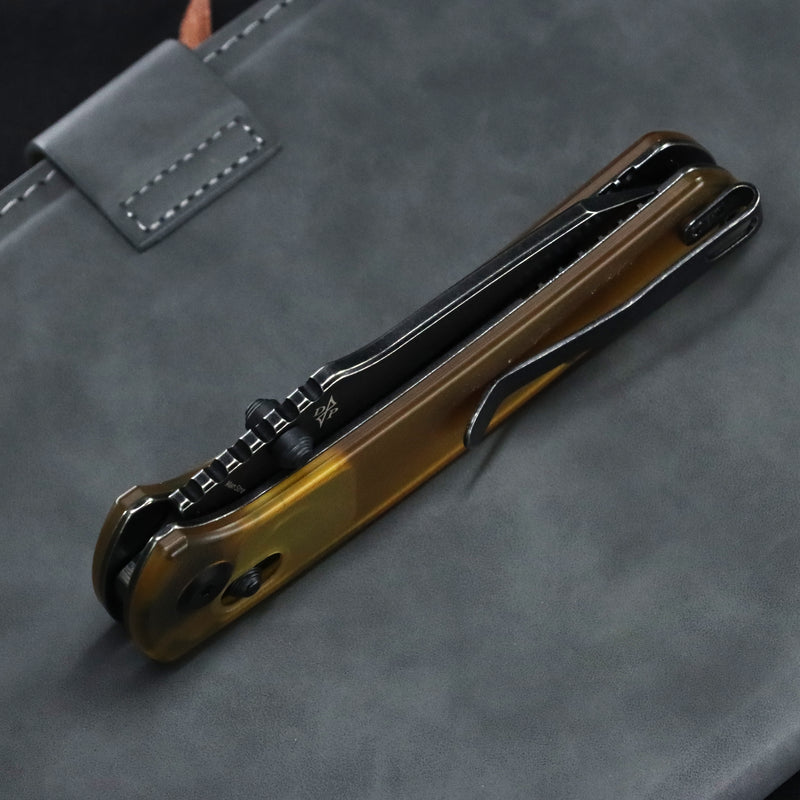 KANSEPT Main Street Thumb Studs/ Crossbar Lock Knife Light Brown Acrylic Handle (3.36'' 154CM Blade) Dirk Pinkerton Design-T1015V8